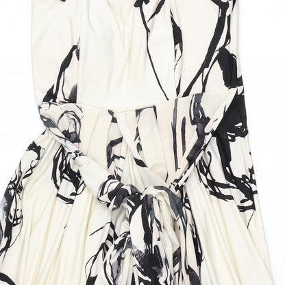 Marks and Spencer Womens Ivory Geometric Polyester Shift Size 8 Off the Shoulder Zip