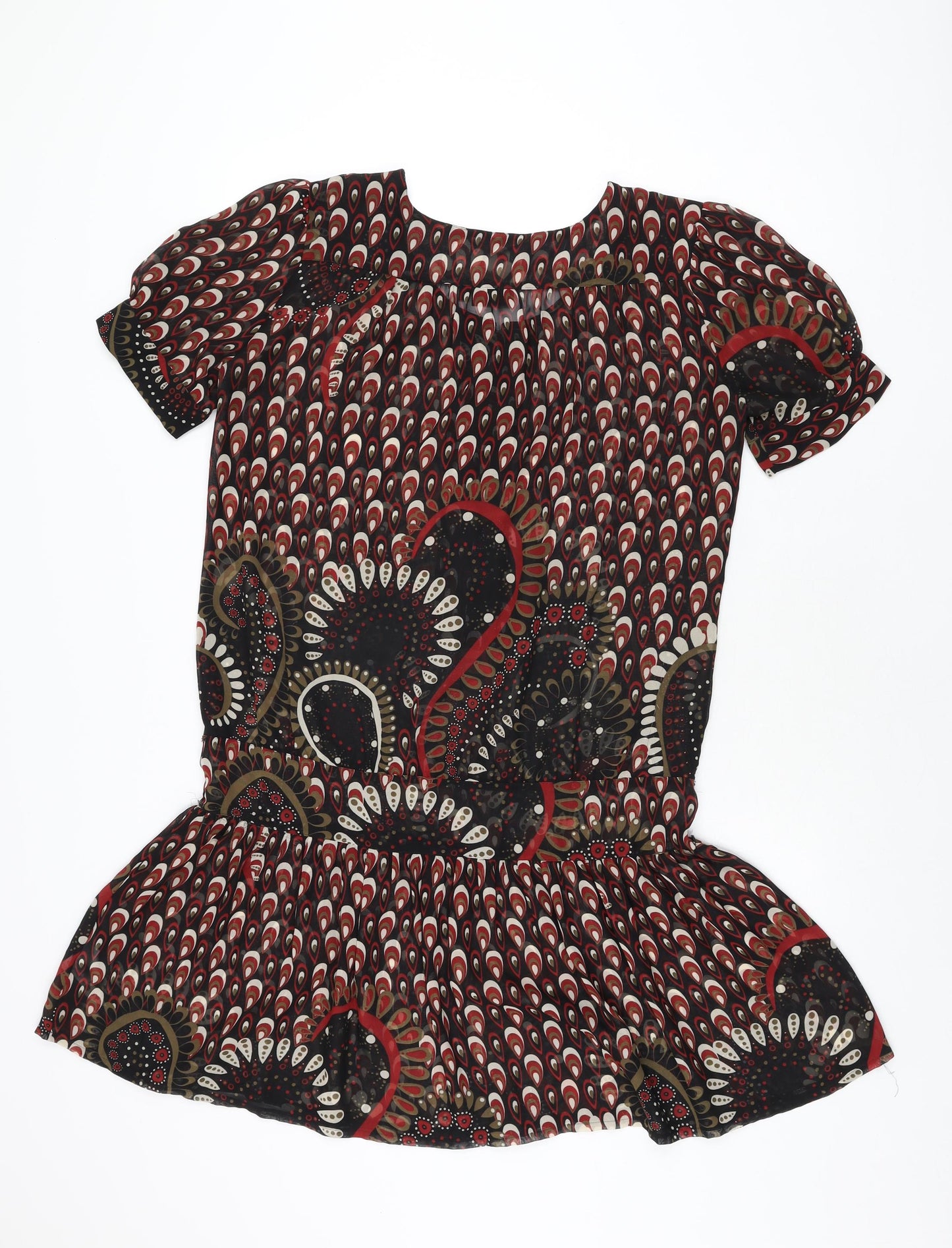 NEXT Womens Black Geometric Polyester Shift Size 10 Round Neck Button