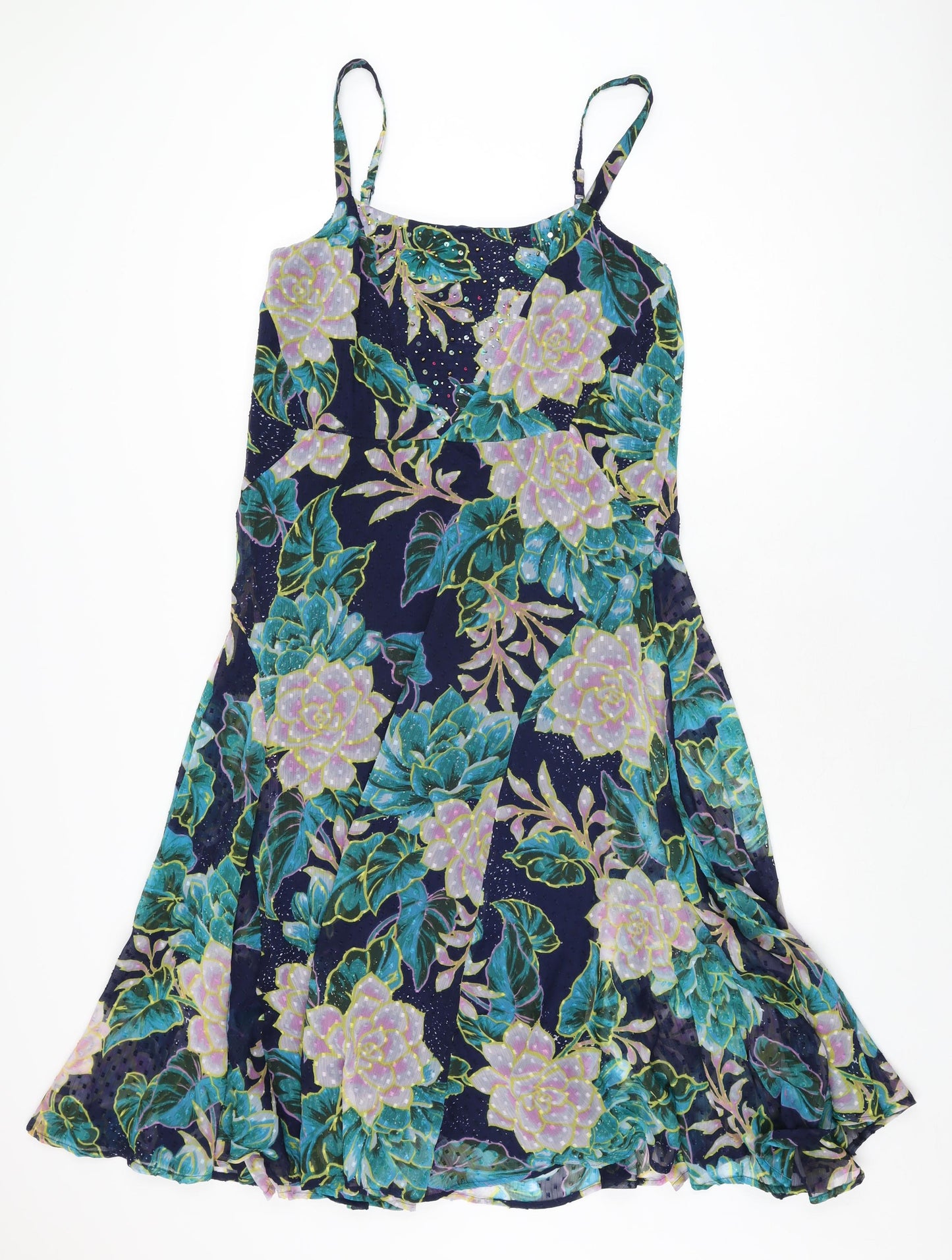 Per Una Womens Blue Floral Polyester A-Line Size 10 Scoop Neck Pullover