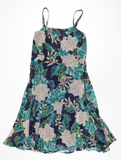 Per Una Womens Blue Floral Polyester A-Line Size 10 Scoop Neck Pullover