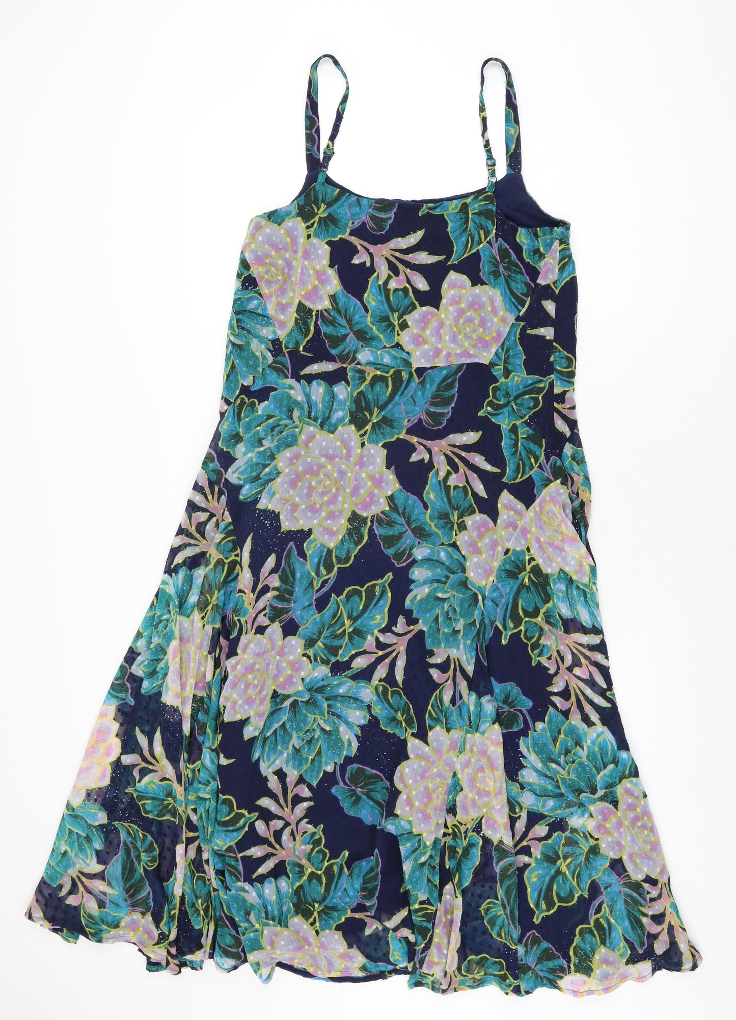 Per Una Womens Blue Floral Polyester A-Line Size 10 Scoop Neck Pullover