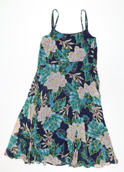Per Una Womens Blue Floral Polyester A-Line Size 10 Scoop Neck Pullover