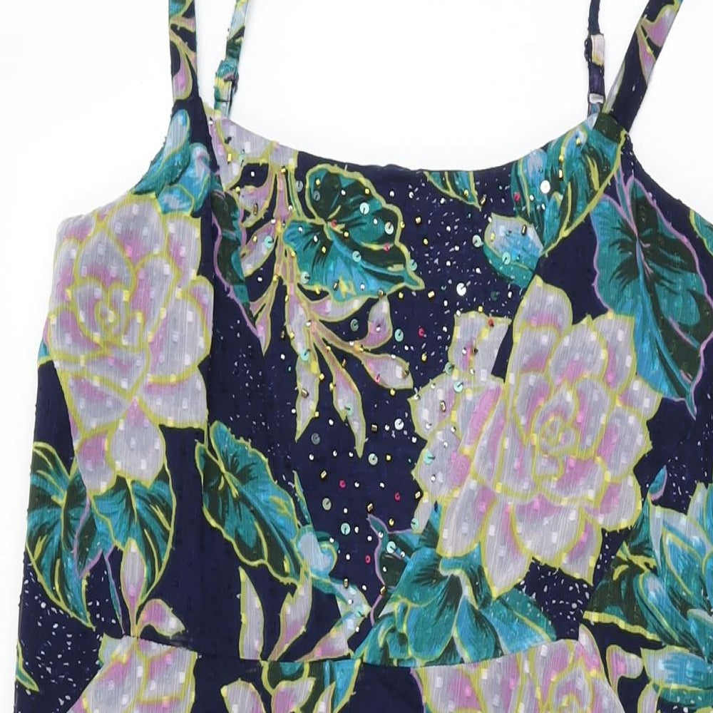 Per Una Womens Blue Floral Polyester A-Line Size 10 Scoop Neck Pullover