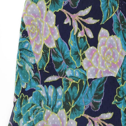 Per Una Womens Blue Floral Polyester A-Line Size 10 Scoop Neck Pullover