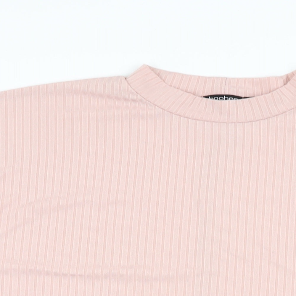 Boohoo Womens Pink Polyester Basic T-Shirt Size 10 Round Neck
