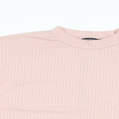 Boohoo Womens Pink Polyester Basic T-Shirt Size 10 Round Neck