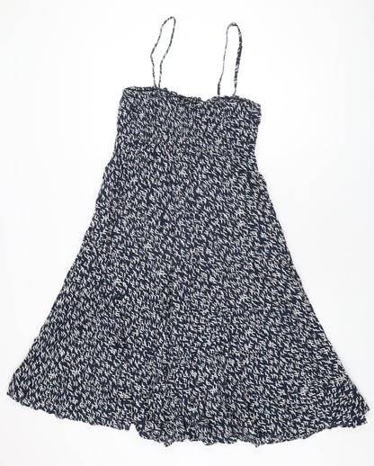 Riviera Womens Blue Geometric Cotton A-Line Size 10 Square Neck Pullover