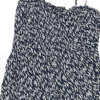 Riviera Womens Blue Geometric Cotton A-Line Size 10 Square Neck Pullover
