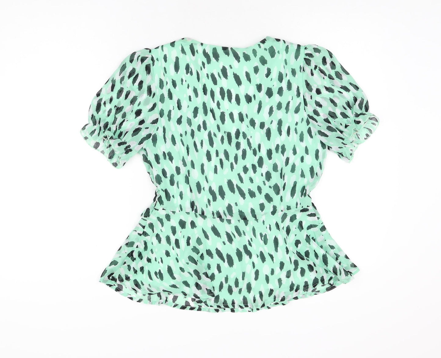 Quiz Womens Green Geometric Polyester Basic Blouse Size 10 V-Neck