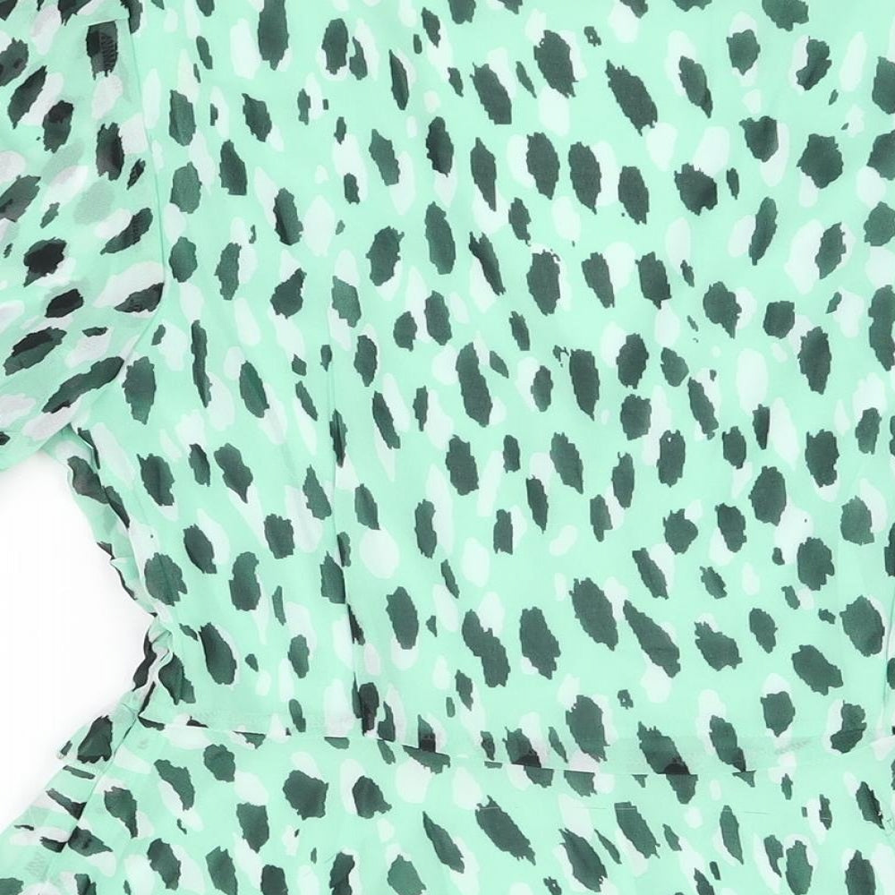 Quiz Womens Green Geometric Polyester Basic Blouse Size 10 V-Neck