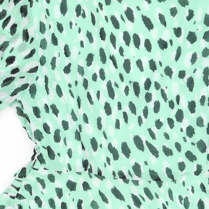 Quiz Womens Green Geometric Polyester Basic Blouse Size 10 V-Neck