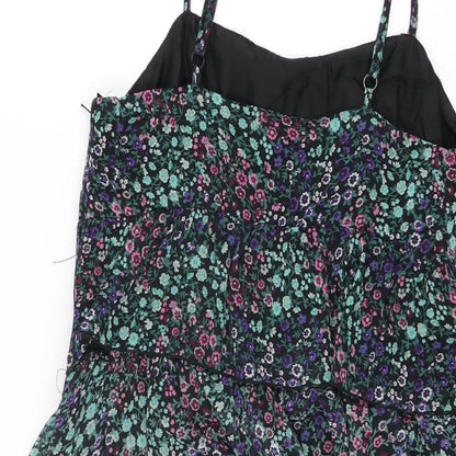 H&M Womens Black Floral Polyester Mini Size 10 Square Neck Zip