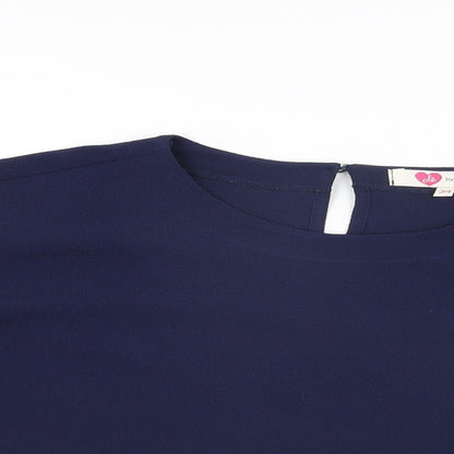 Ole Womens Blue Polyester Cropped T-Shirt Size 6 Round Neck
