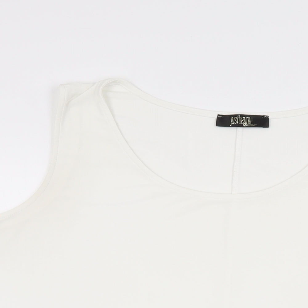 Just Be You Womens White Polyester Basic T-Shirt Size XL Round Neck