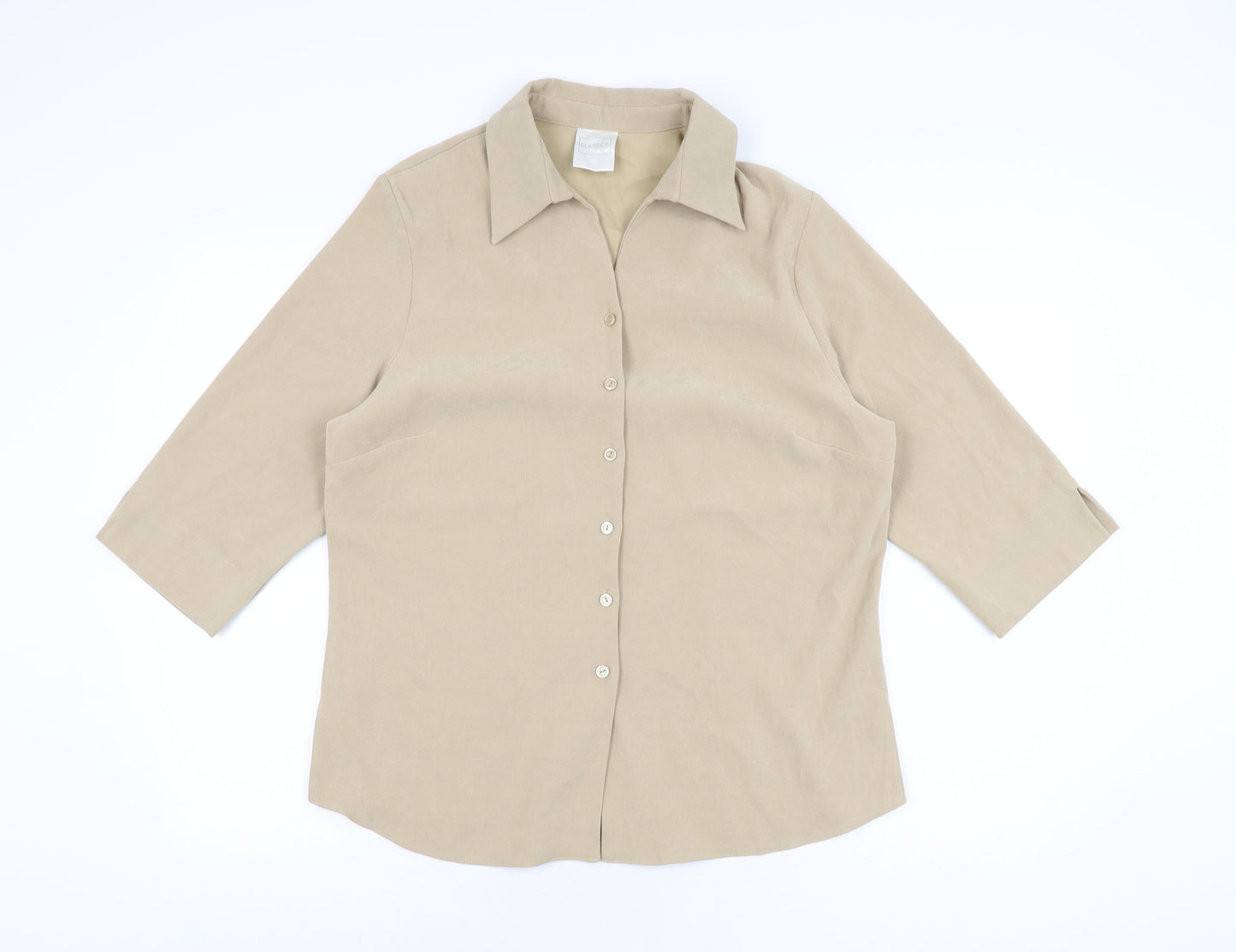 Classics Womens Beige Polyester Basic Button-Up Size 14 Collared