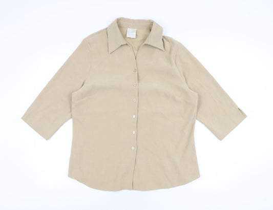 Classics Womens Beige Polyester Basic Button-Up Size 14 Collared