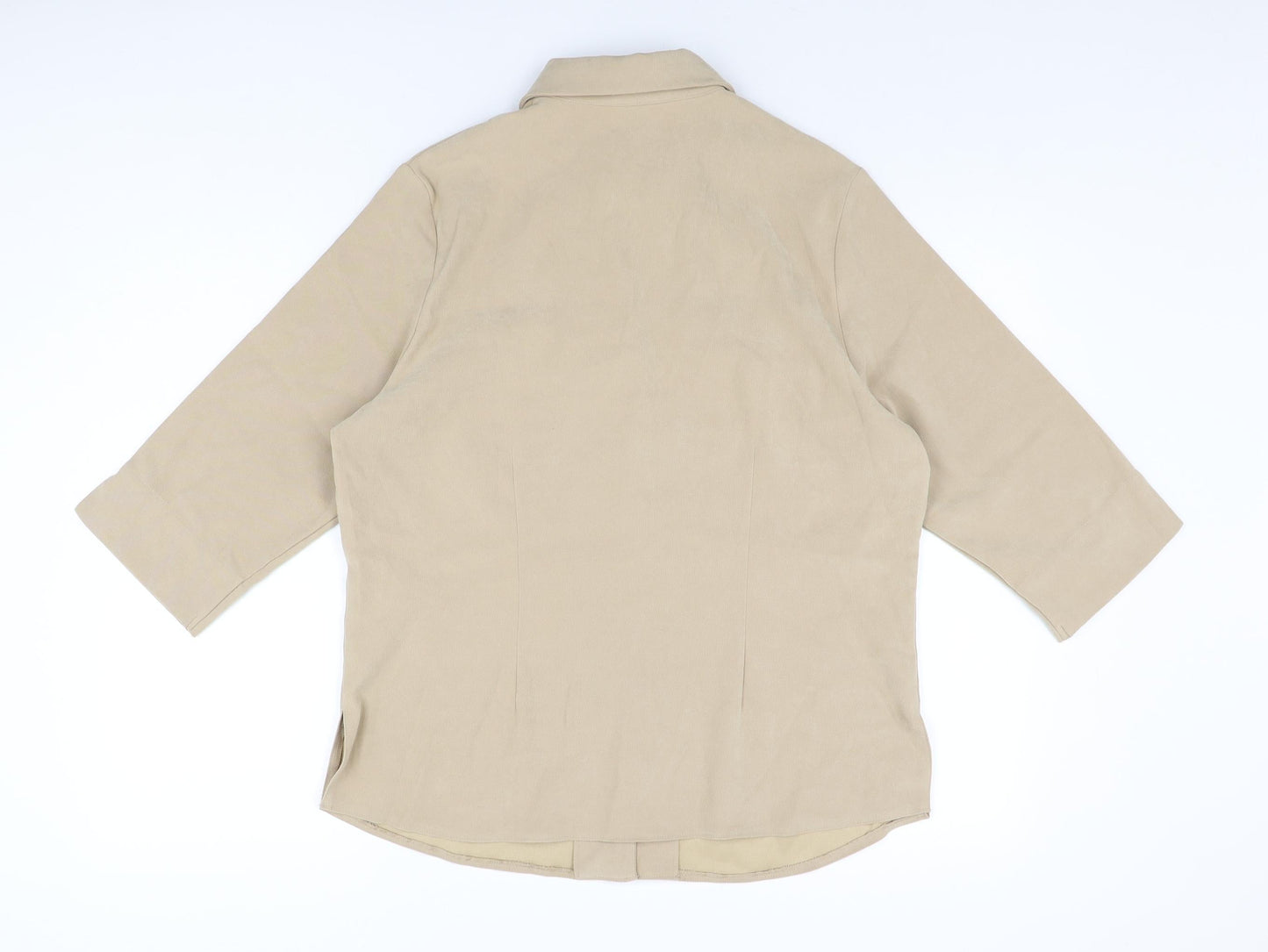 Classics Womens Beige Polyester Basic Button-Up Size 14 Collared