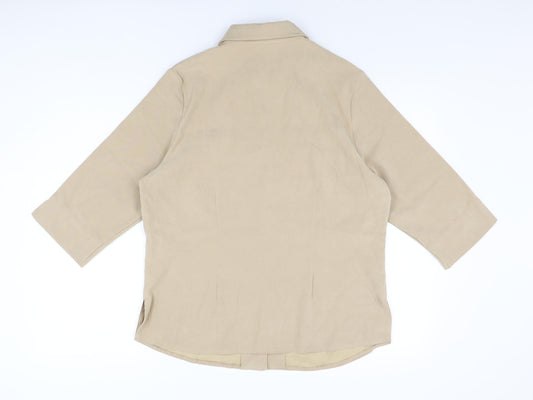 Classics Womens Beige Polyester Basic Button-Up Size 14 Collared