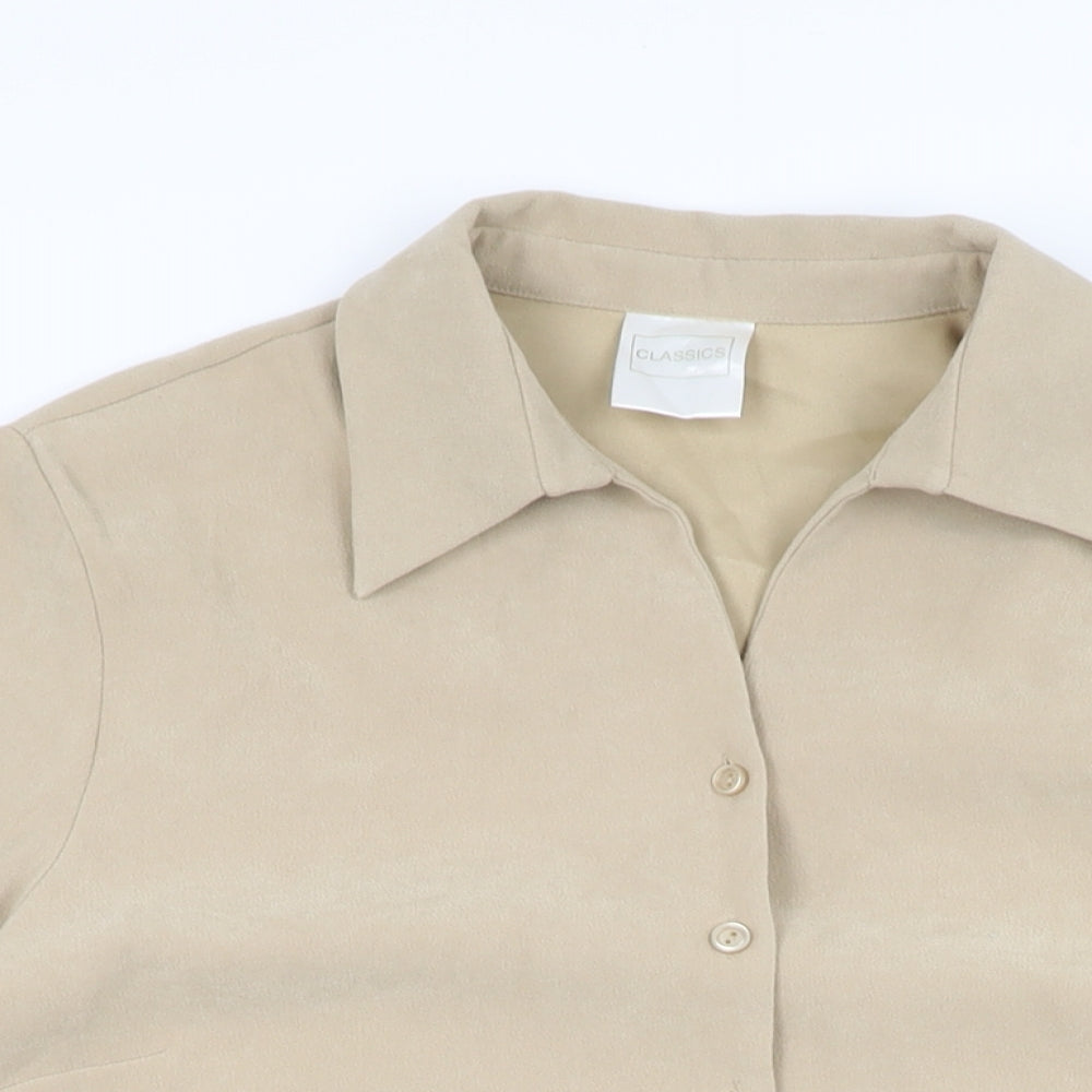 Classics Womens Beige Polyester Basic Button-Up Size 14 Collared