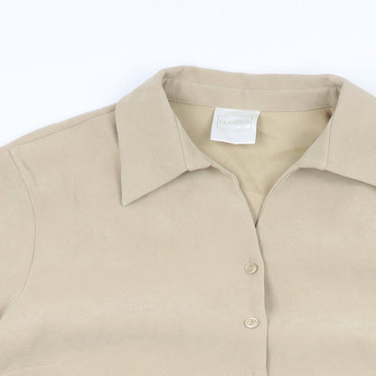 Classics Womens Beige Polyester Basic Button-Up Size 14 Collared