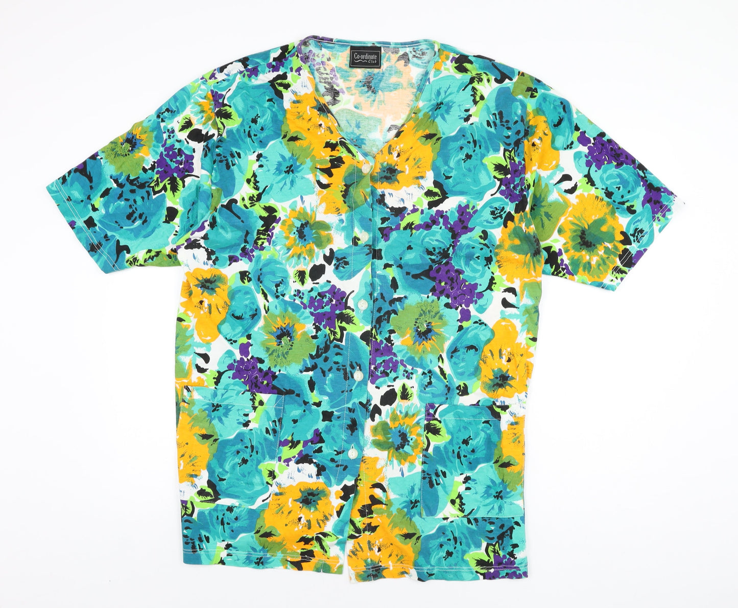 Co-ordinate Club Womens Multicoloured Floral Cotton Basic Button-Up Size 22 V-Neck - Size 22-24