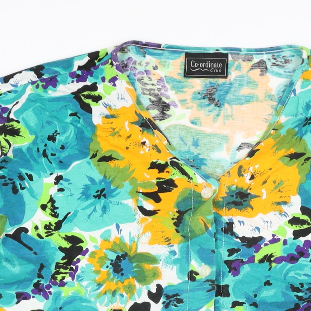Co-ordinate Club Womens Multicoloured Floral Cotton Basic Button-Up Size 22 V-Neck - Size 22-24
