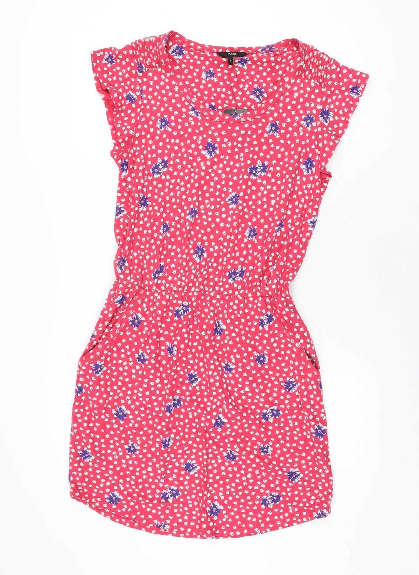 NEXT Womens Pink Floral Cotton Shift Size 10 Scoop Neck Pullover