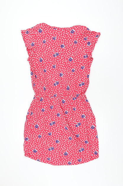 NEXT Womens Pink Floral Cotton Shift Size 10 Scoop Neck Pullover