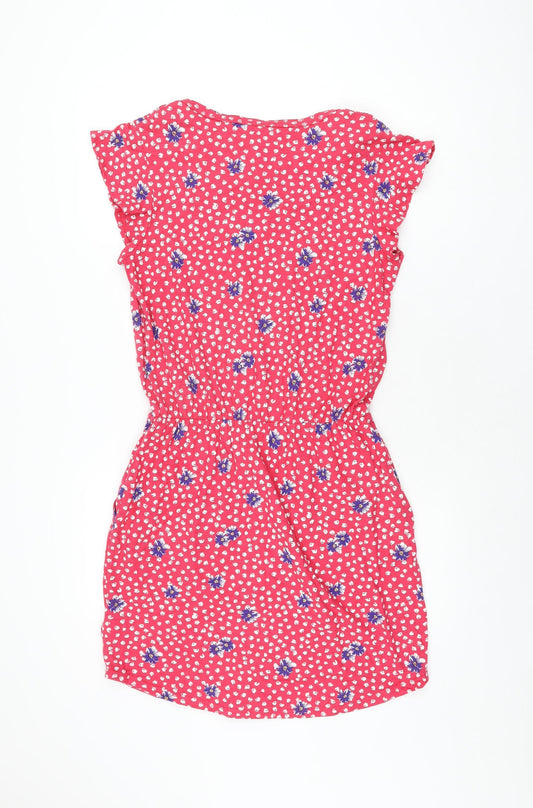 NEXT Womens Pink Floral Cotton Shift Size 10 Scoop Neck Pullover