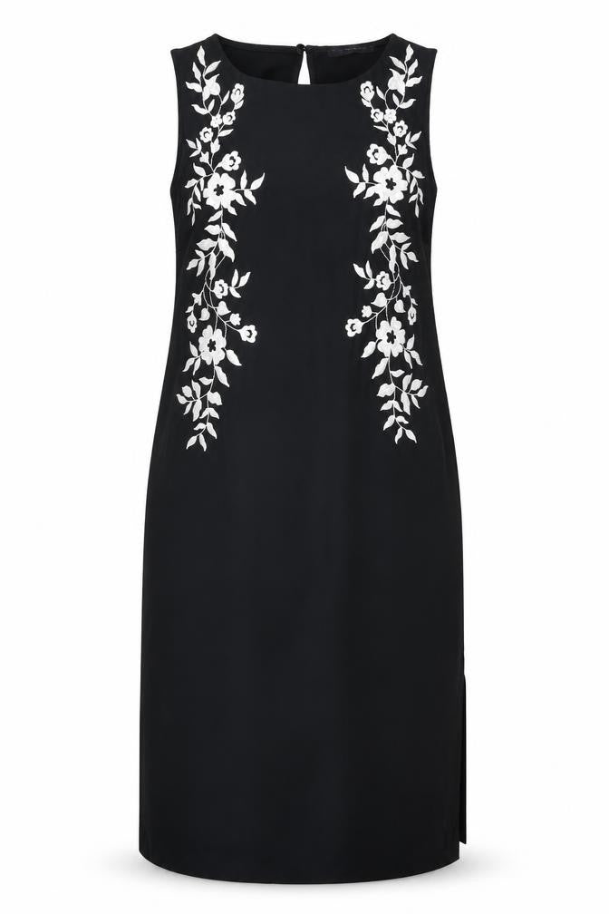 Marks and Spencer Womens Black Floral Polyester Shift Size 10 Boat Neck Button