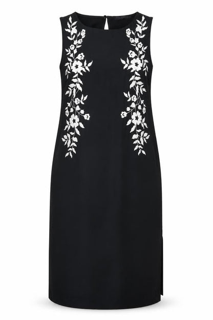 Marks and Spencer Womens Black Floral Polyester Shift Size 10 Boat Neck Button