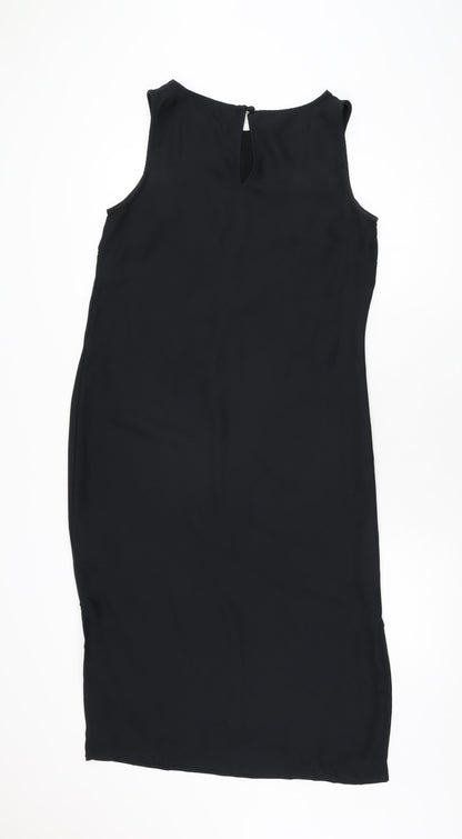 Marks and Spencer Womens Black Floral Polyester Shift Size 10 Boat Neck Button