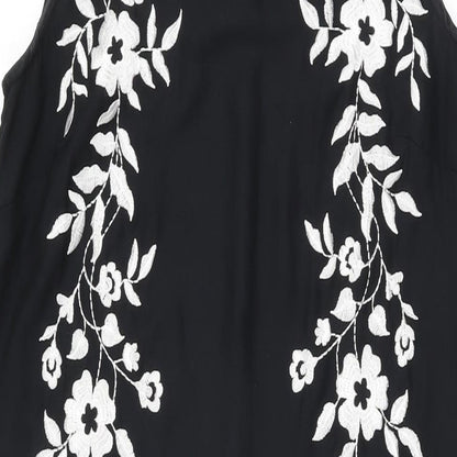 Marks and Spencer Womens Black Floral Polyester Shift Size 10 Boat Neck Button