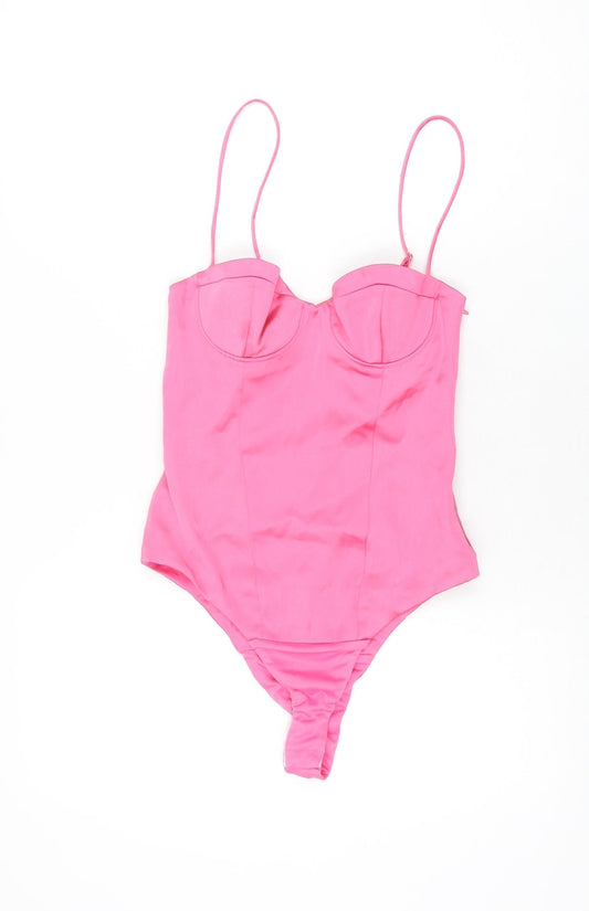 Zara Womens Pink Polyester Bodysuit One-Piece Size XS Zip
