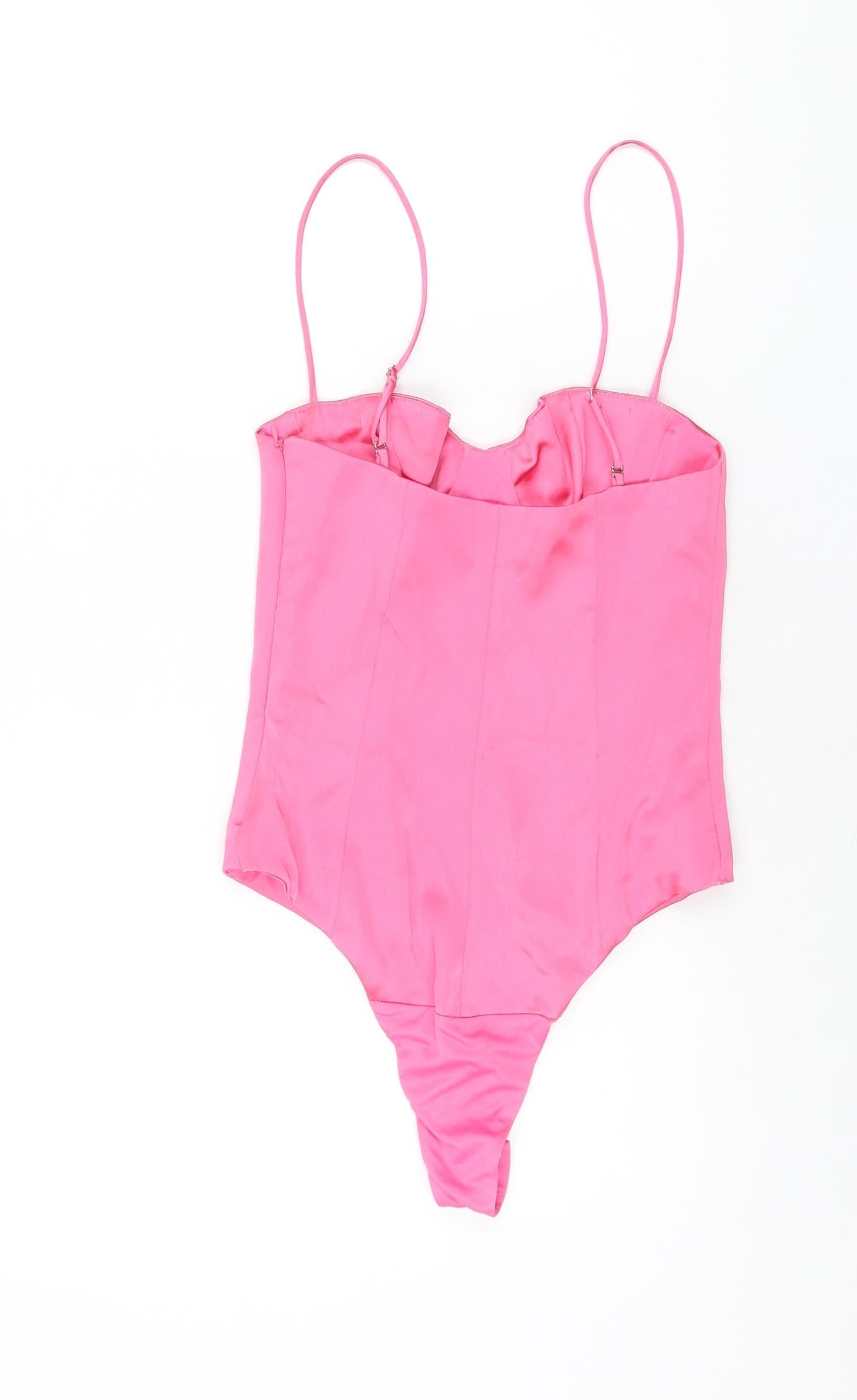 Zara Womens Pink Polyester Bodysuit One-Piece Size XS Zip