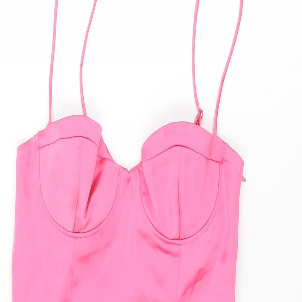 Zara Womens Pink Polyester Bodysuit One-Piece Size XS Zip