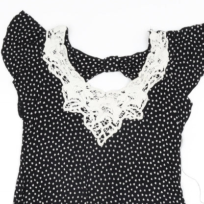Womens UK Size 8 Red Herring Black Basic T-Shirt