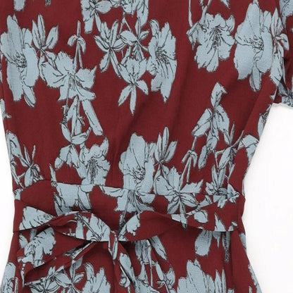 New Look Womens Red Floral Polyester Wrap Dress Size 8 V-Neck Tie