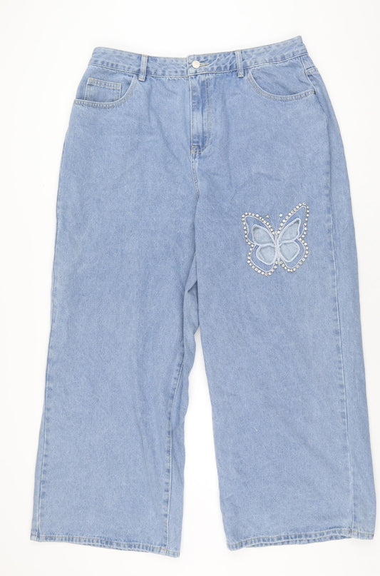 Cider Womens Blue Cotton Wide-Leg Jeans Size XL L28.5 in Regular Zip