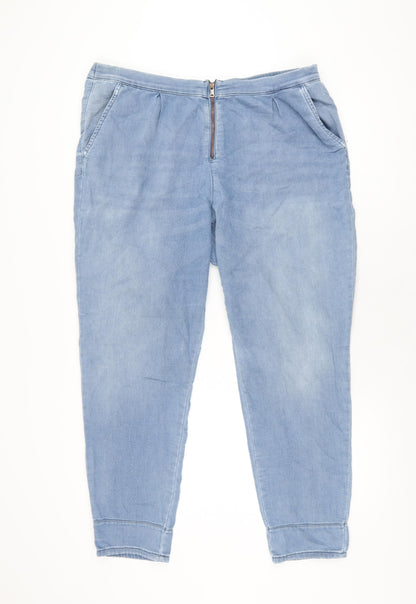 Zara Womens Blue Cotton Tapered Jeans Size 14 L28 in Regular Zip