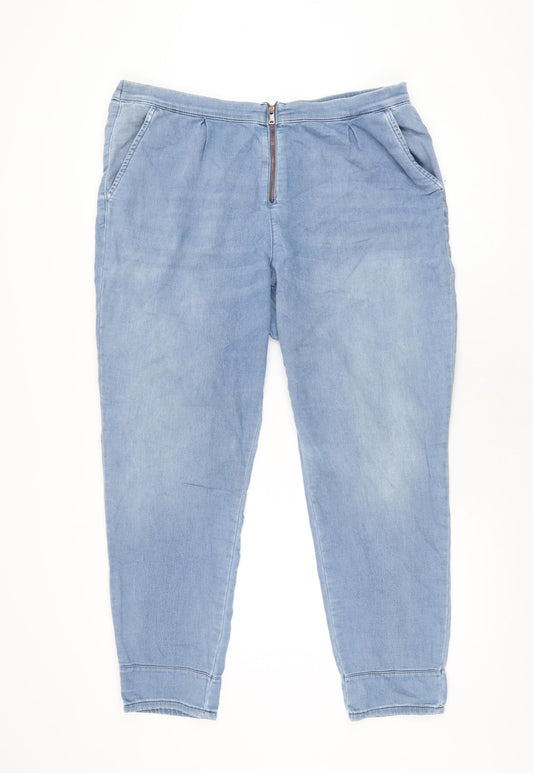 Zara Womens Blue Cotton Tapered Jeans Size 14 L28 in Regular Zip