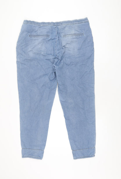 Zara Womens Blue Cotton Tapered Jeans Size 14 L28 in Regular Zip