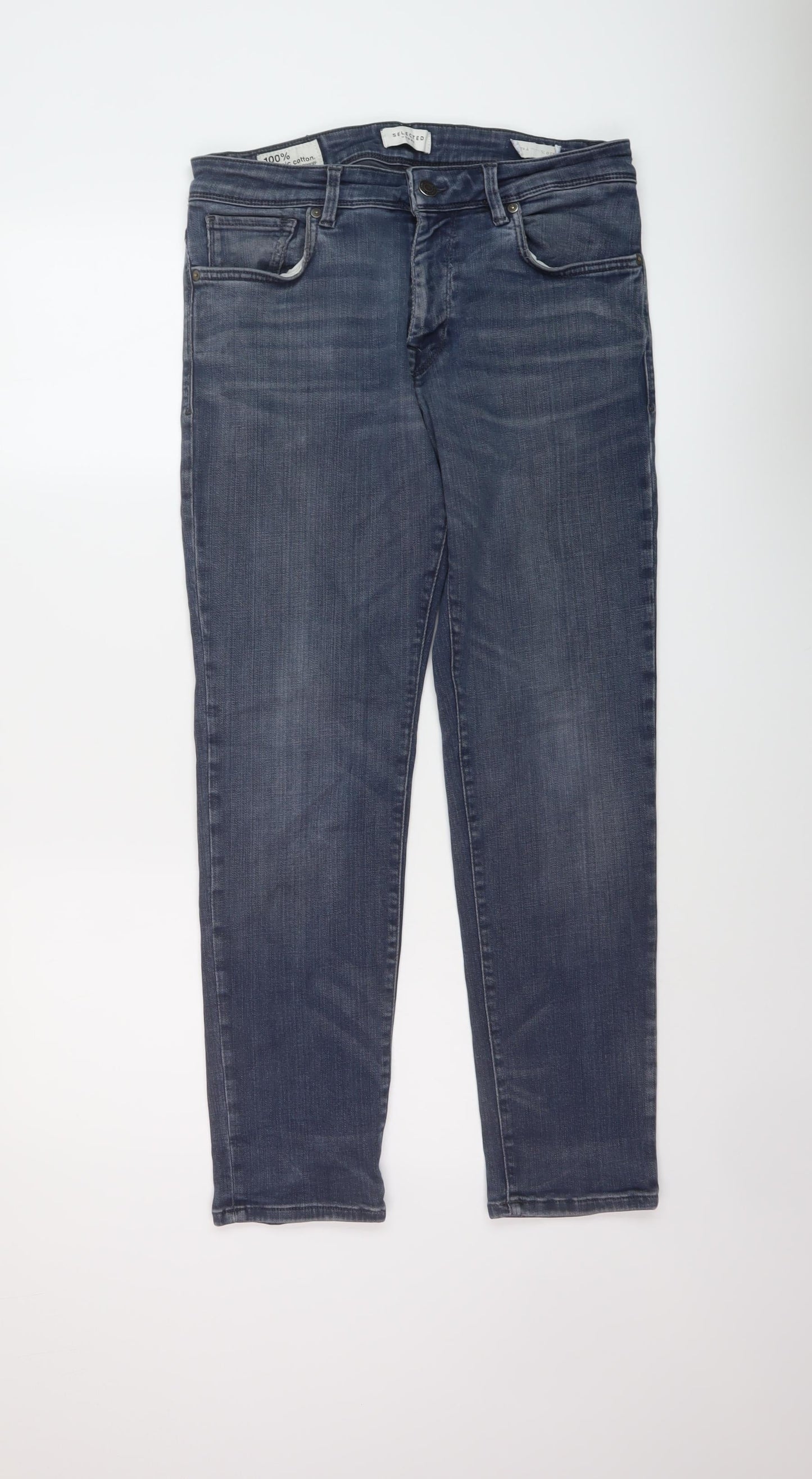 Mens UK Size 33 in Selected Regular Fit Skinny Blue Jeans