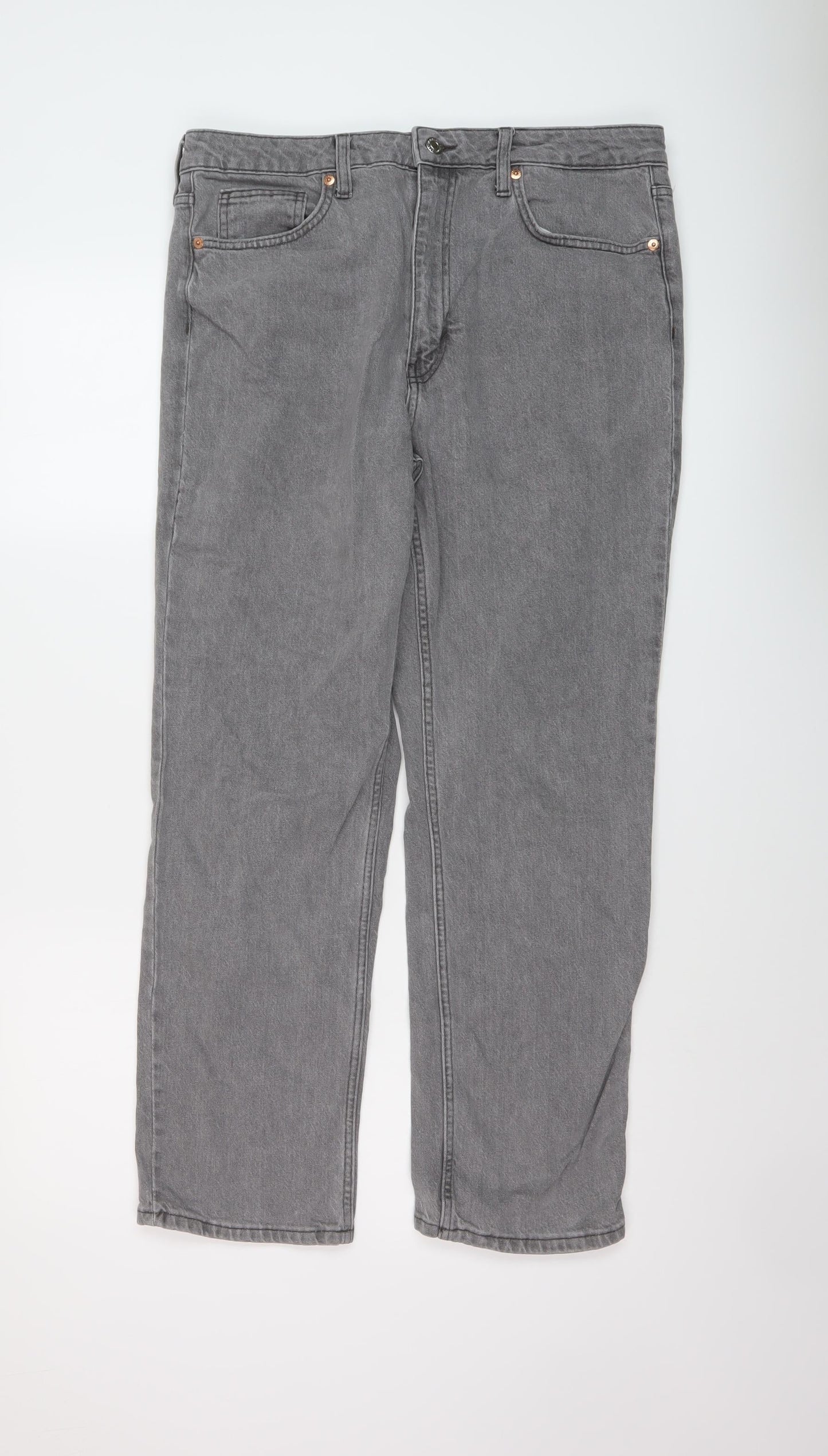 H&M Mens Grey Cotton Straight Jeans Size 32 in L27 in Regular Button - Vintage