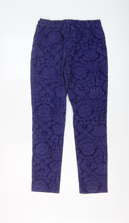 Anthropologie Womens Blue Floral Viscose Trousers Size 6 L27 in Regular Zip