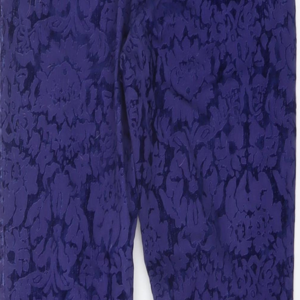 Anthropologie Womens Blue Floral Viscose Trousers Size 6 L27 in Regular Zip
