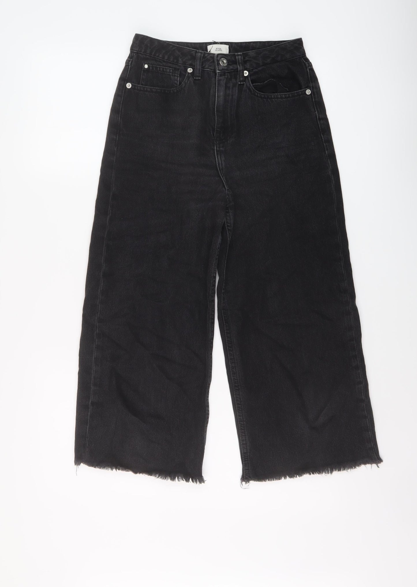 River Island Womens Black Cotton Wide-Leg Jeans Size 6 L31 in Regular Button