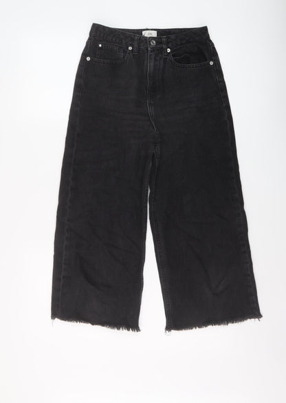 River Island Womens Black Cotton Wide-Leg Jeans Size 6 L31 in Regular Button