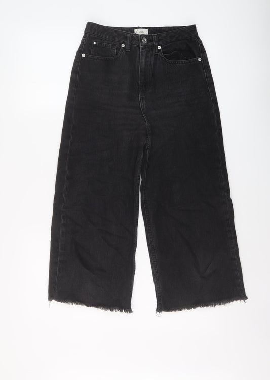 River Island Womens Black Cotton Wide-Leg Jeans Size 6 L31 in Regular Button