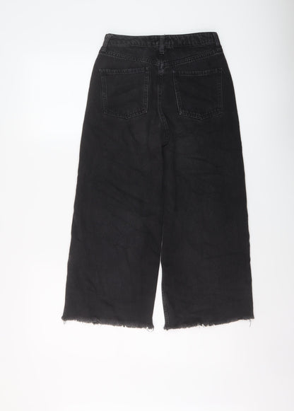 River Island Womens Black Cotton Wide-Leg Jeans Size 6 L31 in Regular Button